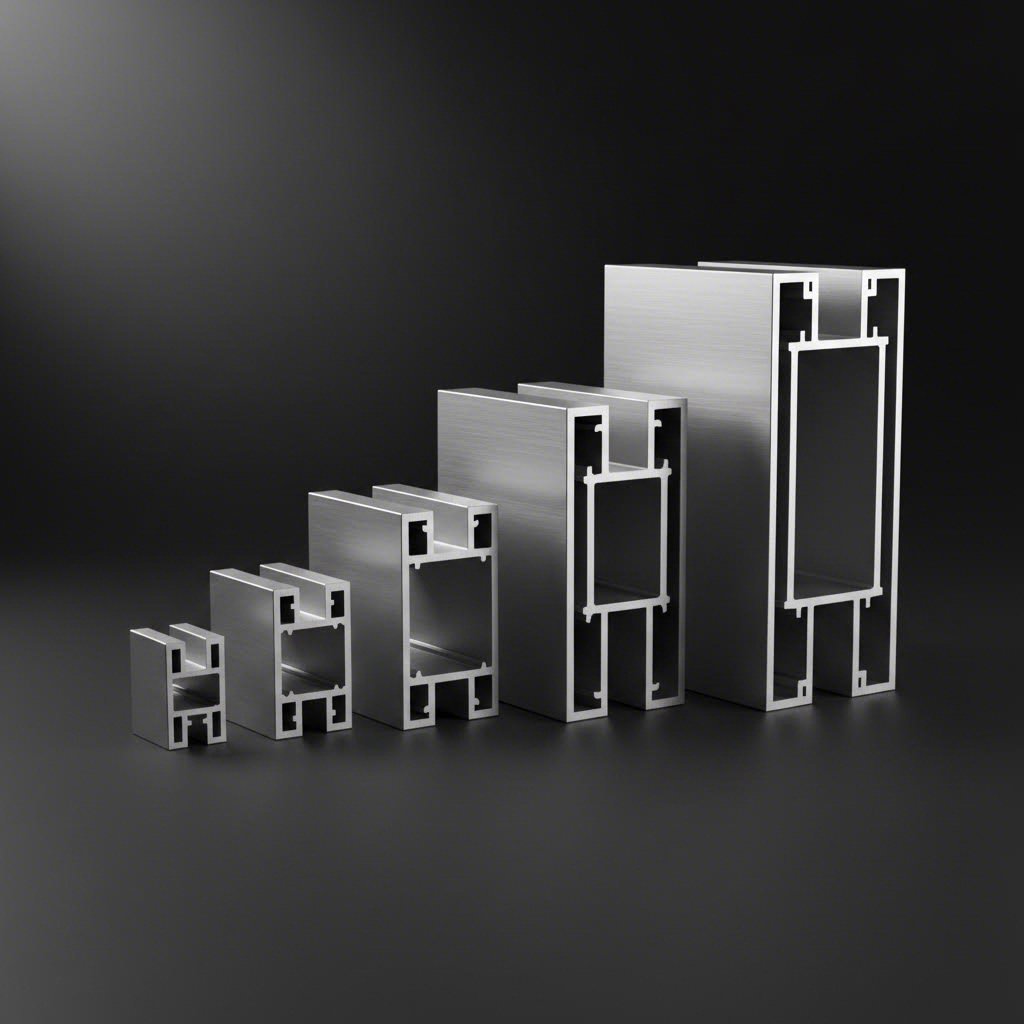 aluminum extrusion profiles in various series sizes showing different wall thicknesses for diverse structural applications