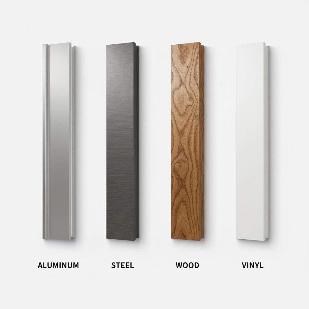 visual comparison of aluminum steel wood and vinyl door frame materials highlighting their distinct characteristics