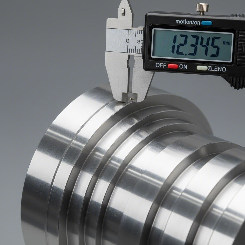 precision measurement verifying tight tolerances on a machined aluminum component