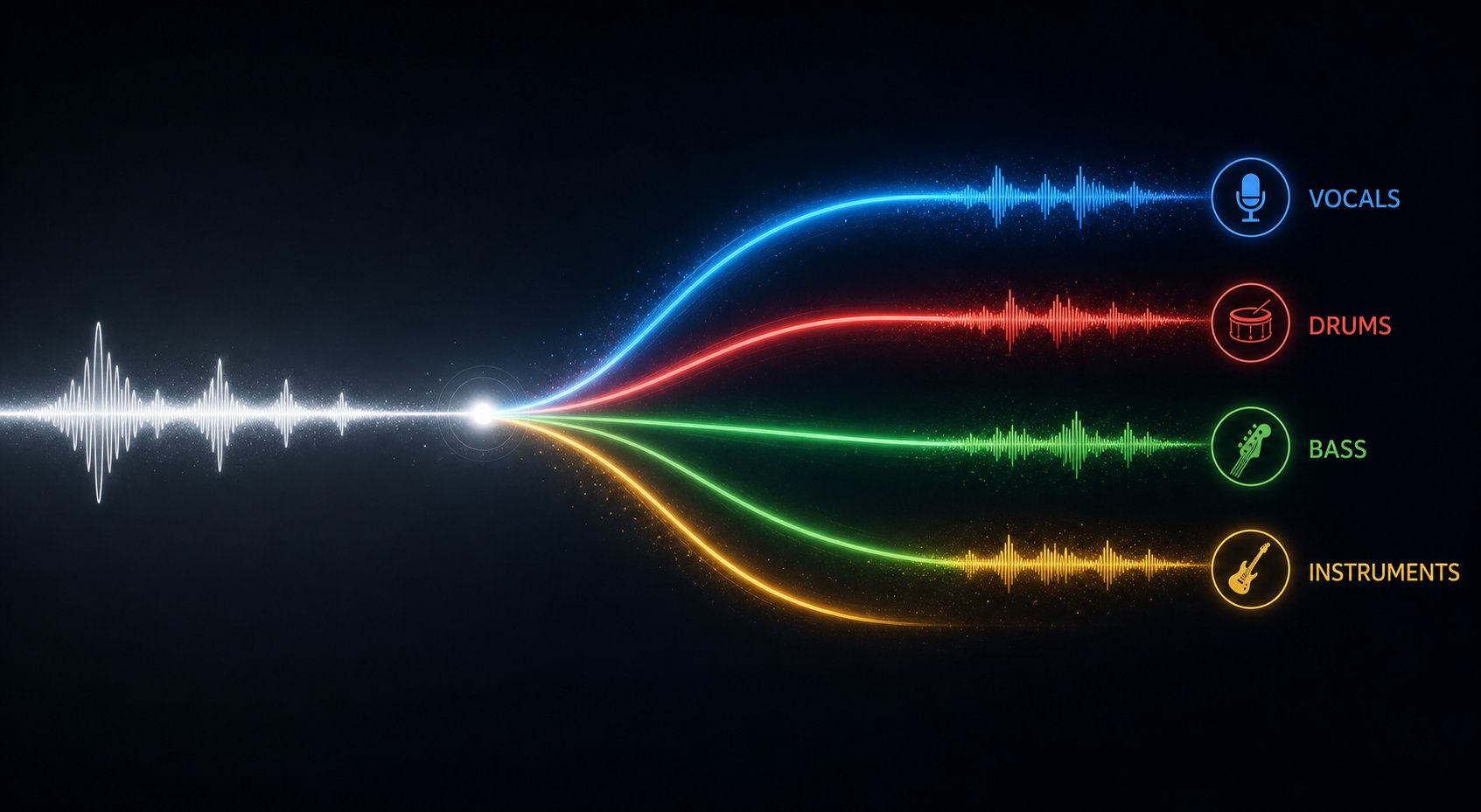 ai stem separation isolates vocals drums bass and instruments from a single mixed audio track