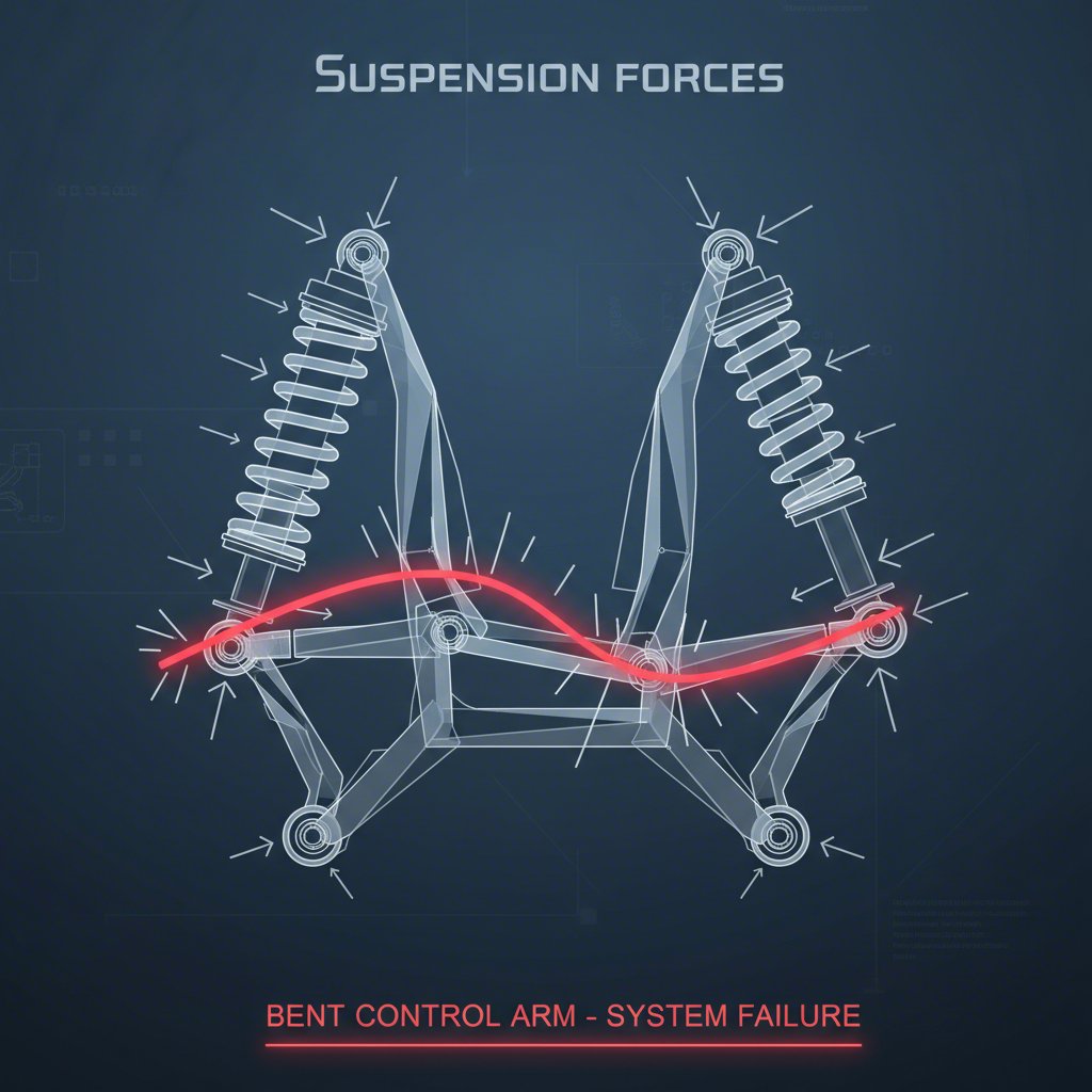 conceptual diagram of a vehicles suspension geometry showing a faulty control arm