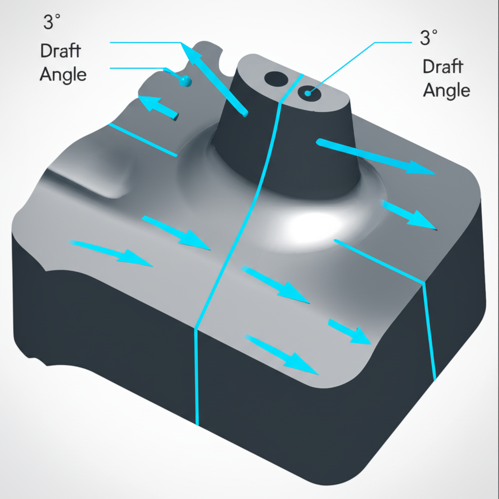 diagram showing the critical role of the parting line and draft angles in forging