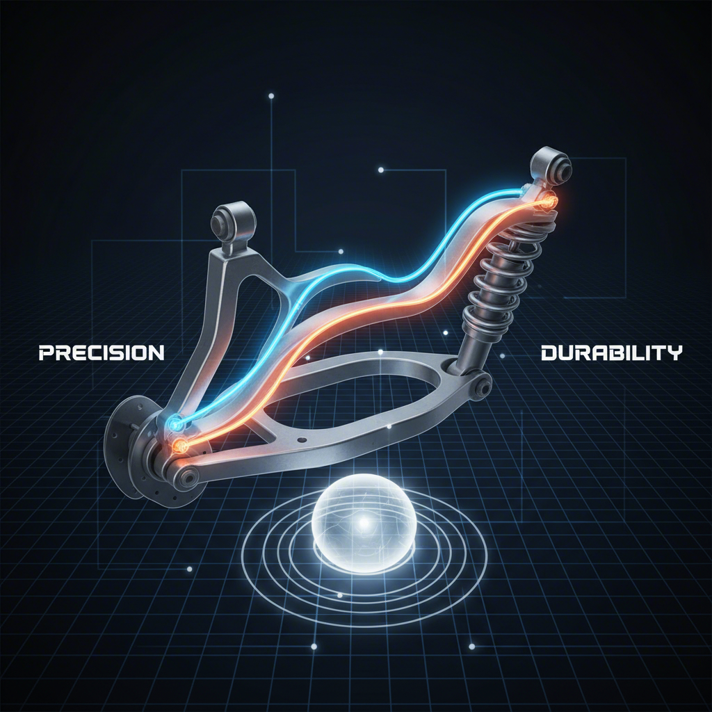 conceptual diagram of a vehicles suspension and control arm geometry