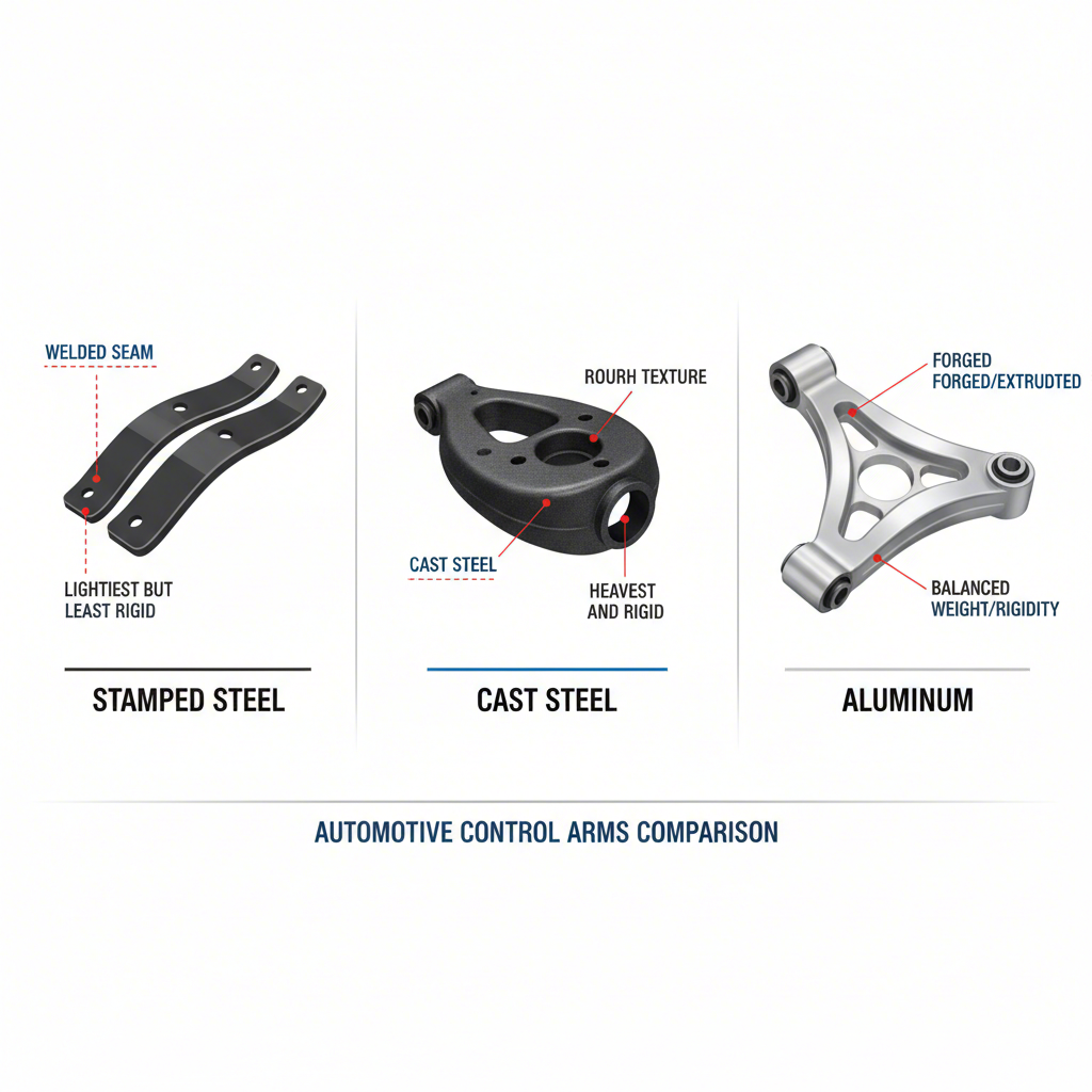 visual guide comparing stamped steel cast steel and aluminum control arms
