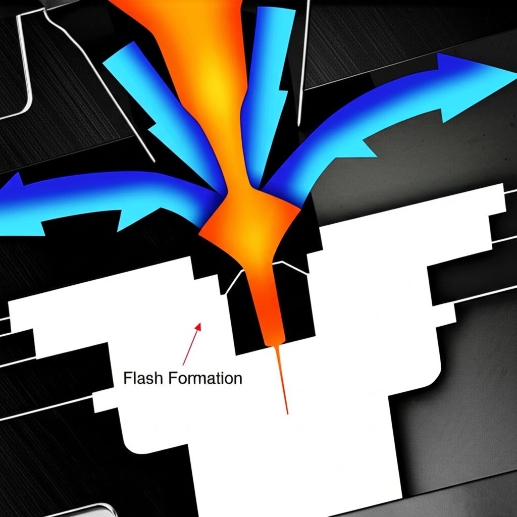 a diagram illustrating how high pressure causes die casting flash at the molds parting line