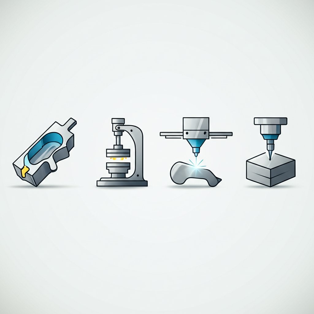 icons representing casting forging additive manufacturing and cnc machining for titanium parts