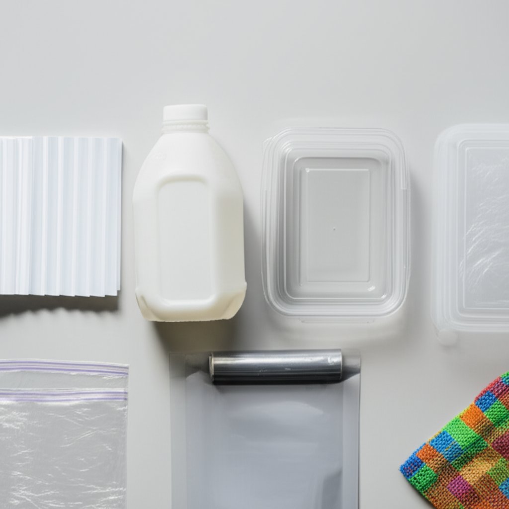 visual comparison of rigid plastics and flexible plastics in everyday products