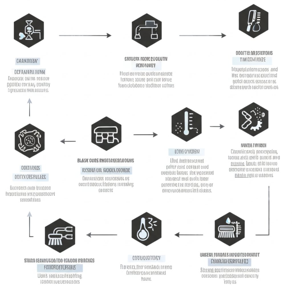 flowchart showing common black oxide defects and troubleshooting steps for reliable metal finishing