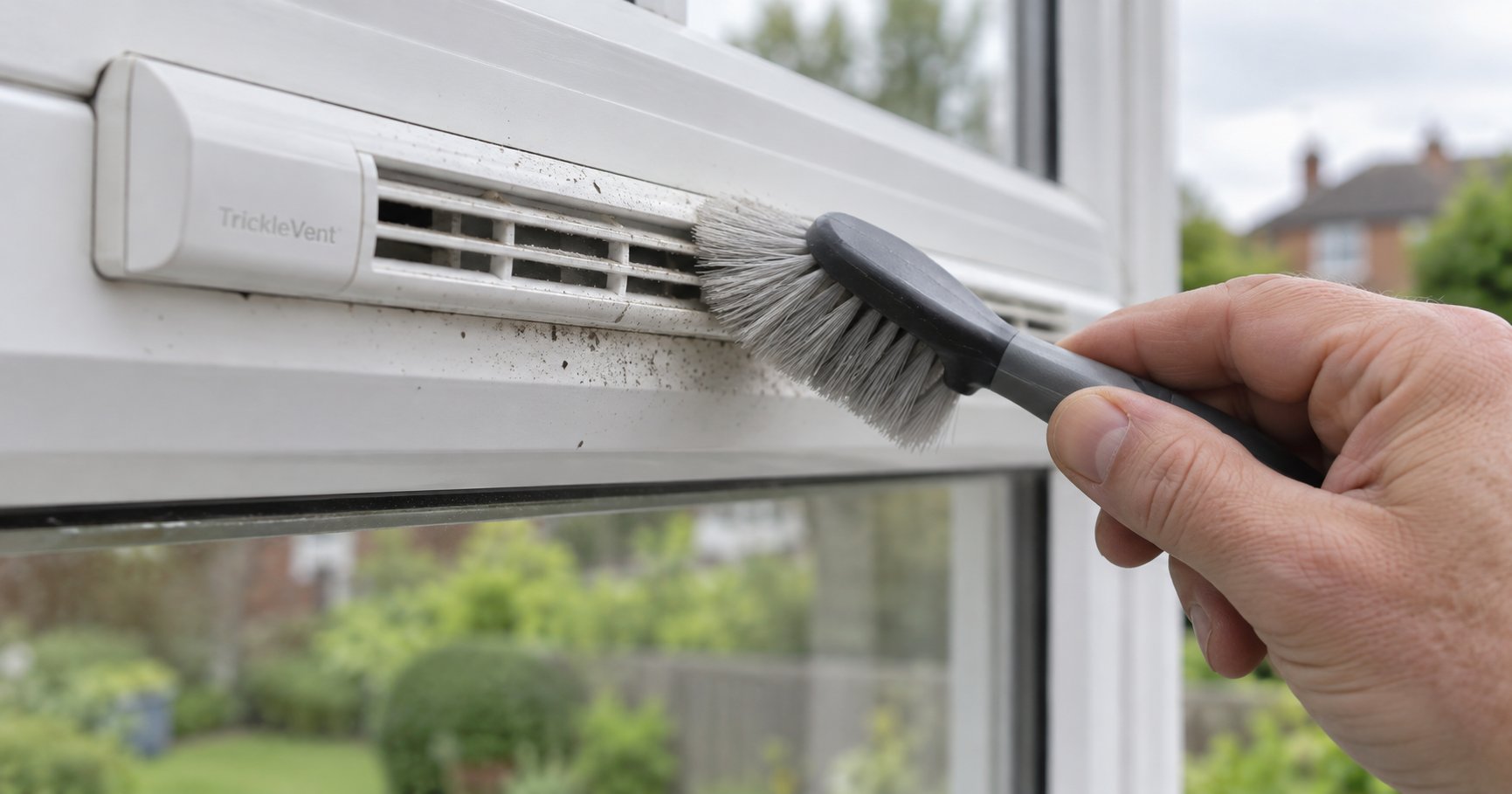routine cleaning of a flush trickle vent's external cover helps prevent debris build up and maintains smooth airflow