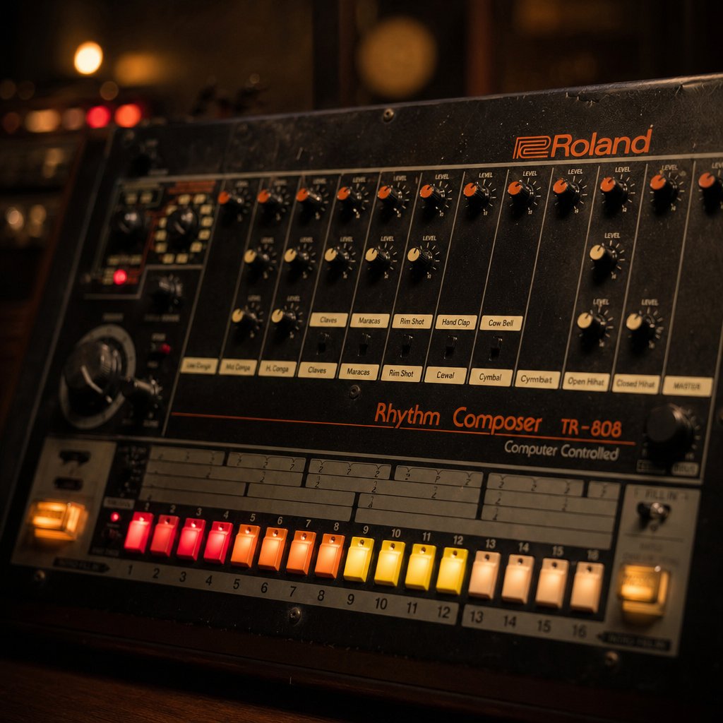 a classic drum machine whose distinctive analog sounds helped define hip hop house and electro music genres