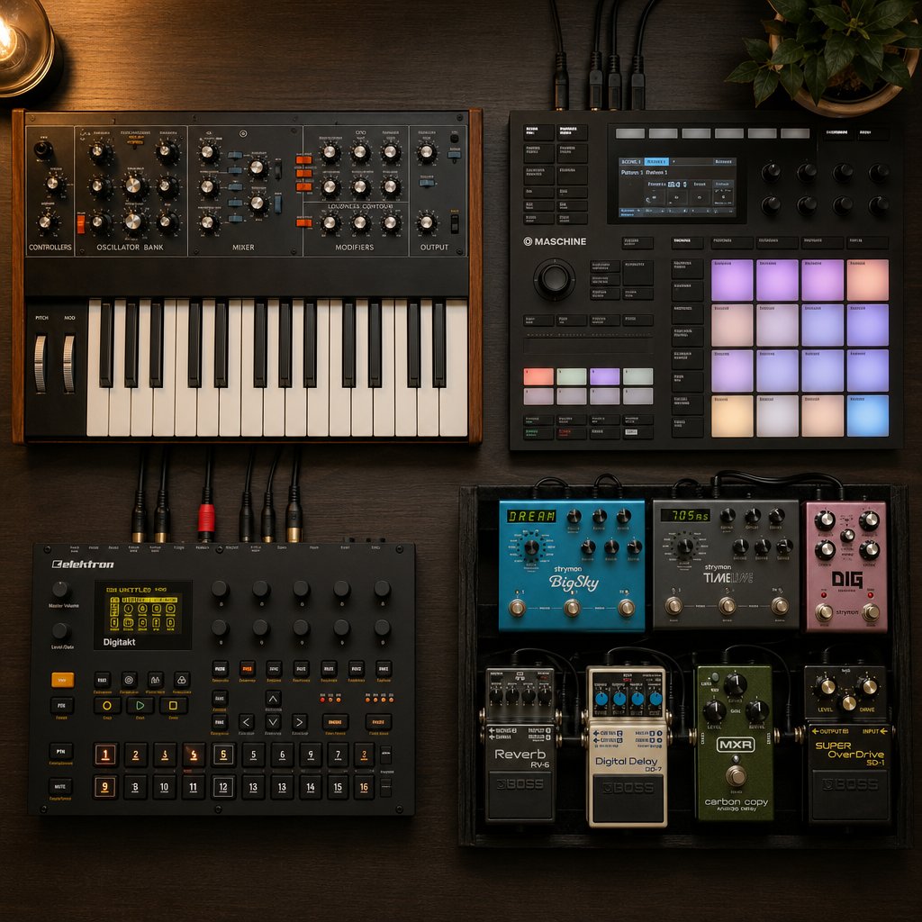 electronic instruments organized by production role including sound sources controllers sequencers and effects processors