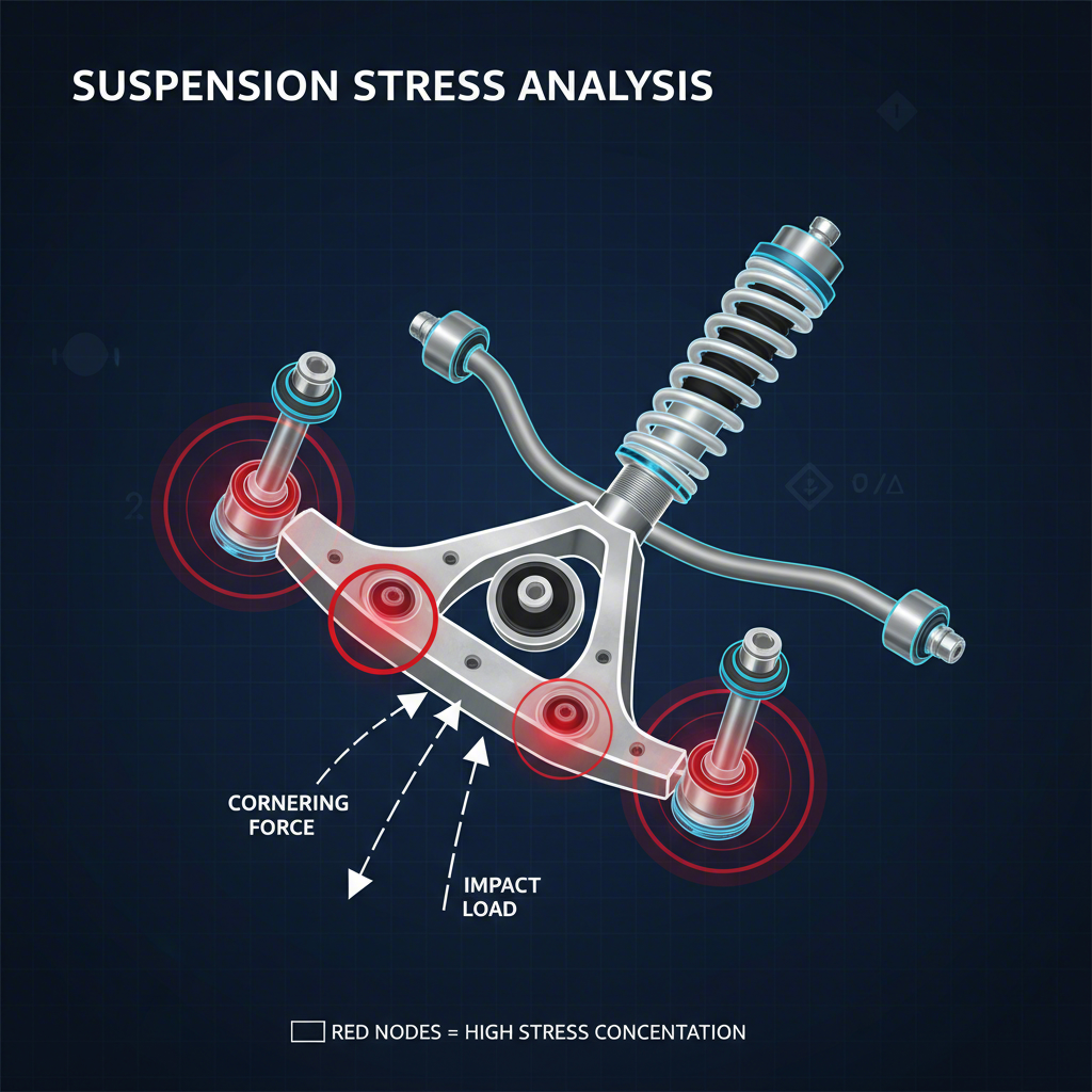 diagram showing the primary stress points on a vehicles stamped steel control arm