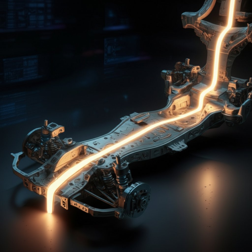 conceptual art of die casting technology shaping a vehicles chassis