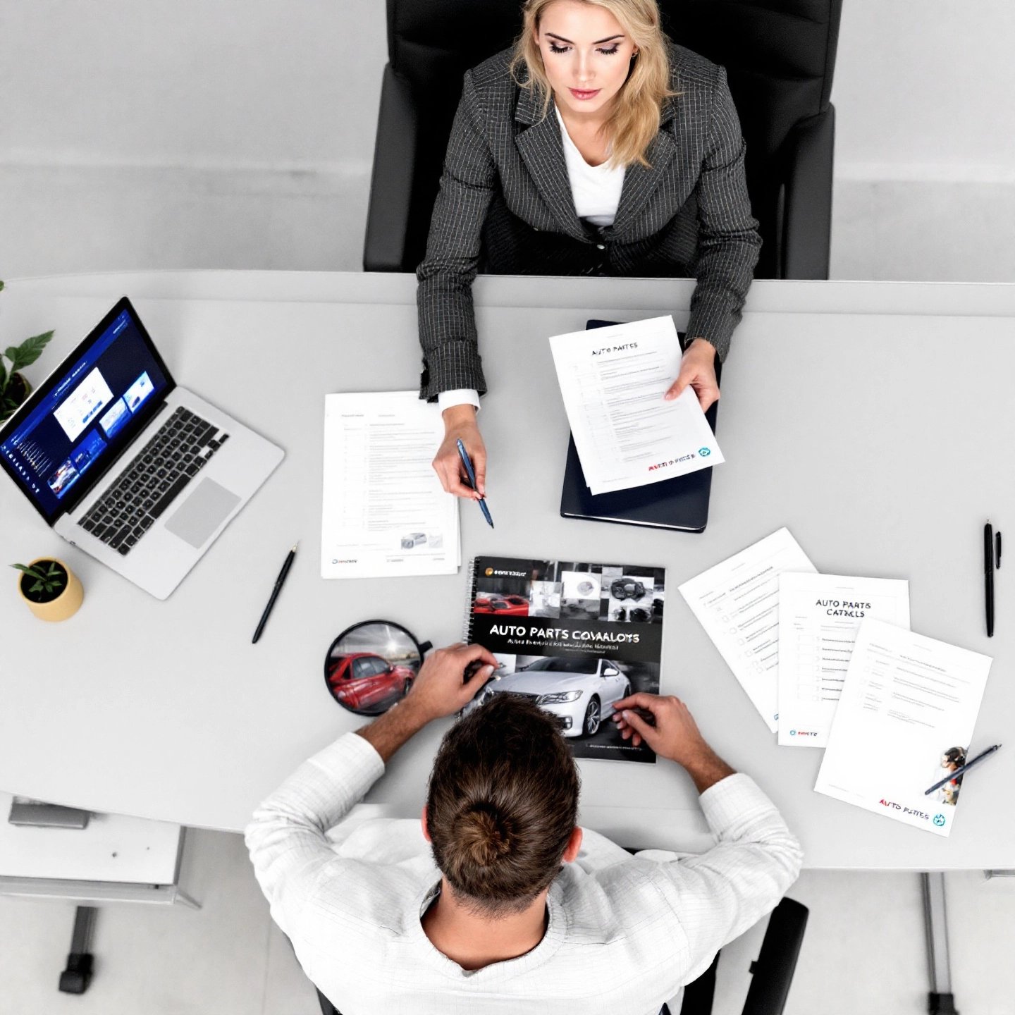 buyer evaluating auto parts supplier catalogs and checklists