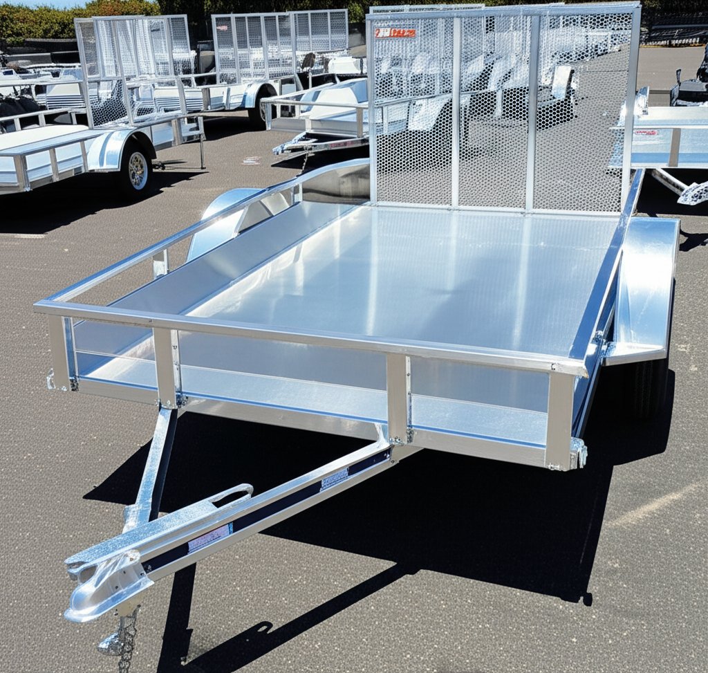 dealer lot featuring aluma aluminium utility trailers