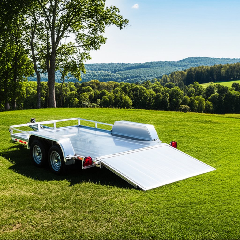 wide deck aluminium atv trailer with easy loading ramp