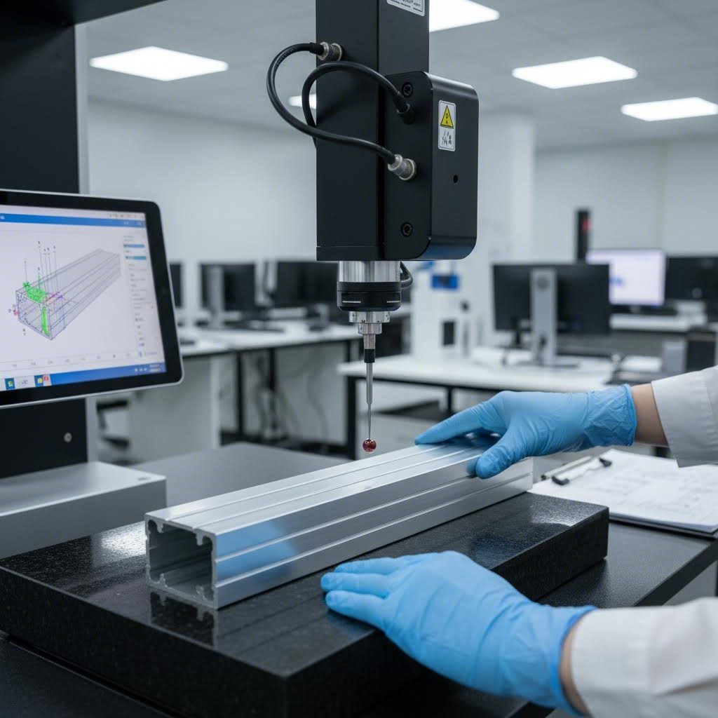 dimensional inspection verifies precision tolerances on aluminum profiles