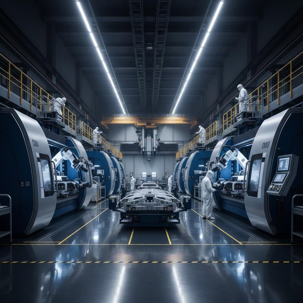 modern aerospace fabrication facility transforming raw metal sheets into precision flight ready components