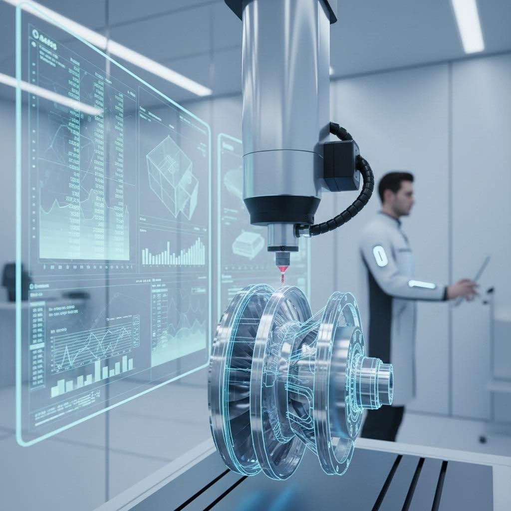 quality inspection station verifying aerospace component tolerances with precision measuring equipment