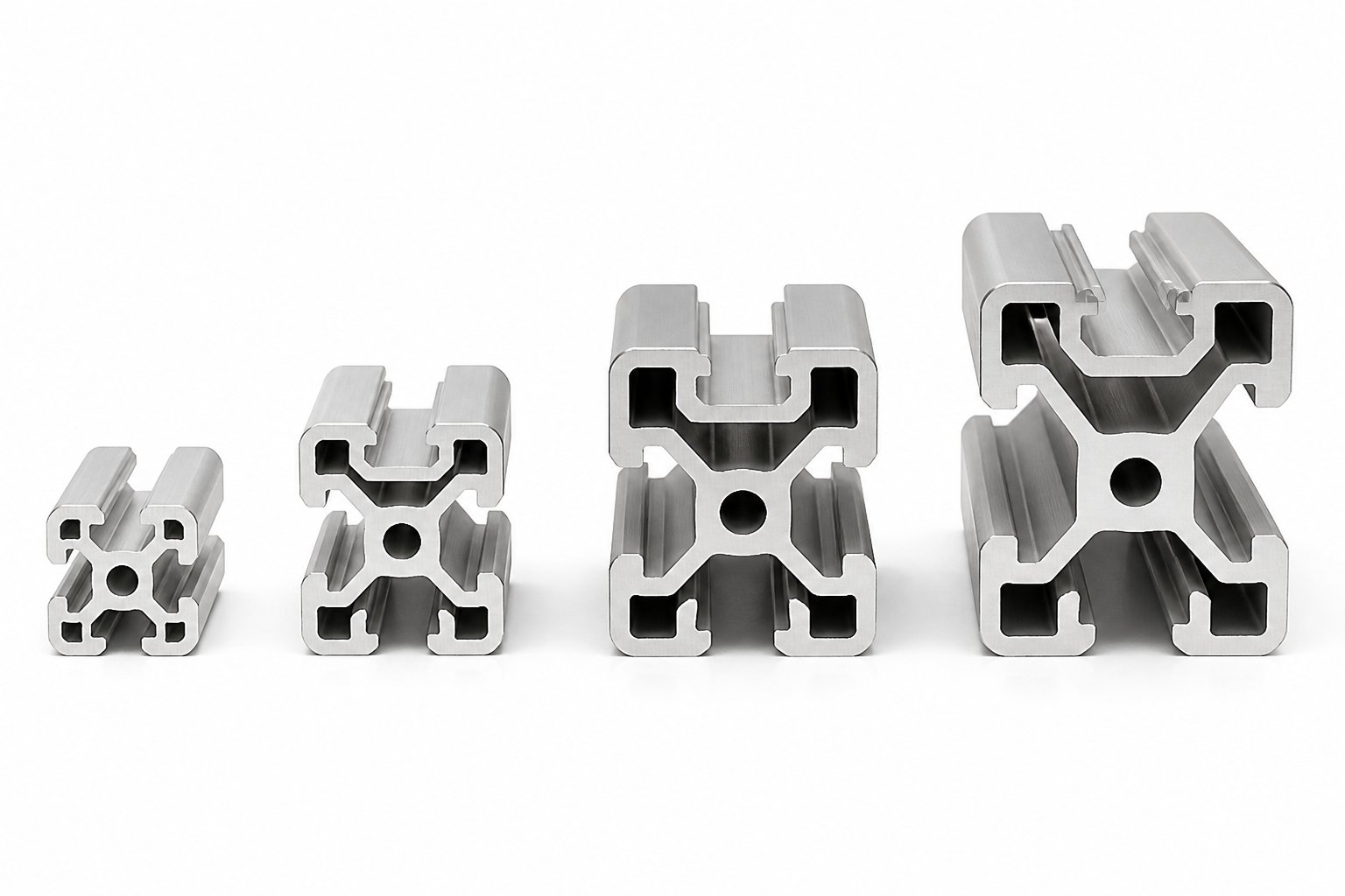 size comparison of common aluminum t slot extrusion profiles from 2020 to 8080