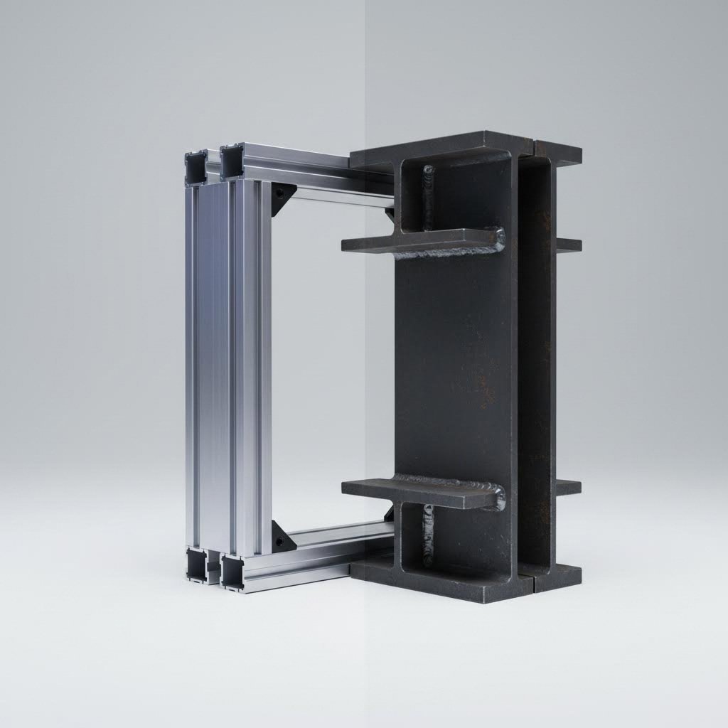 visual comparison between aluminum extrusion and steel structural framing options