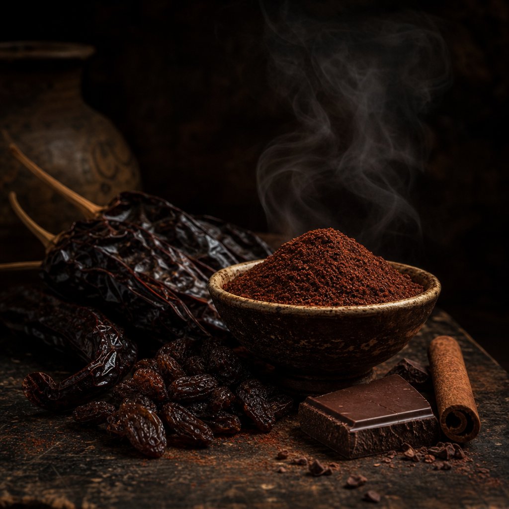 ingredients reflecting ancho chili powder's tasting notes dried fruit sweetness chocolate undertones and gentle smokiness