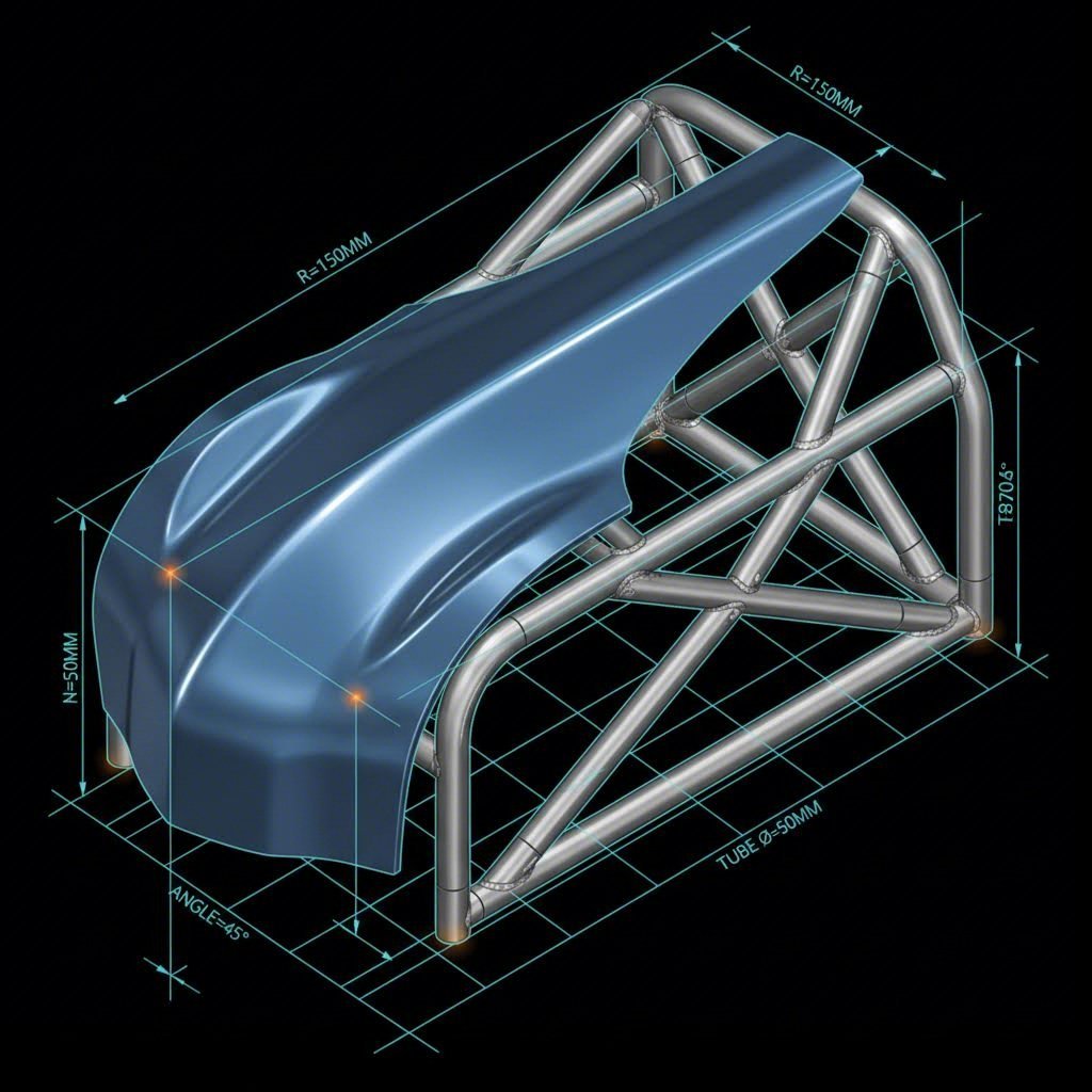 Dual discipline of automotive fabrication showing sheet metal forming and tube bending concepts