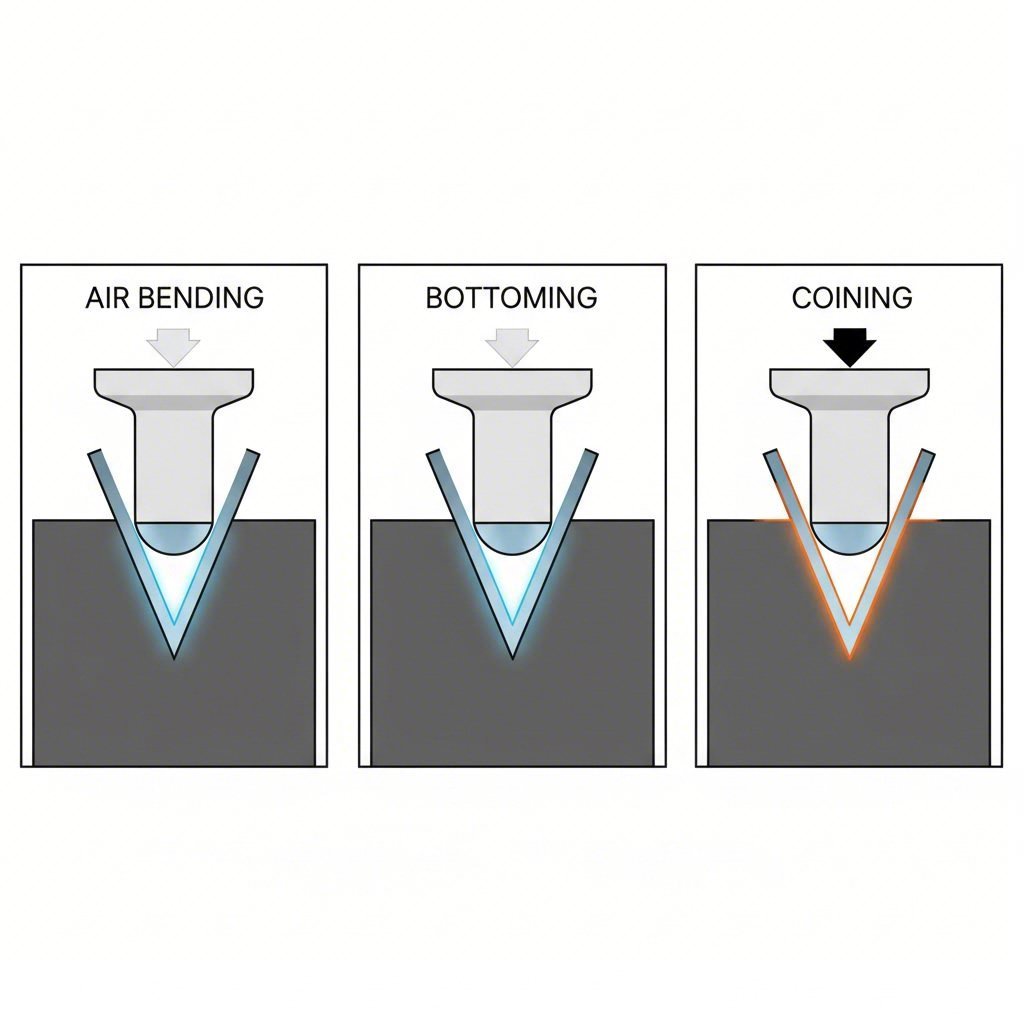 Technical comparison of press brake bending methods Air Bending Bottoming and Coining