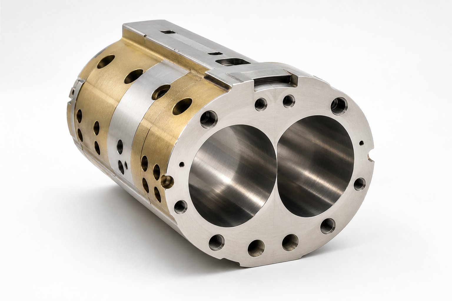precision machined parallel twin screw barrel segment with bimetallic liner ready for zsk extruder installation