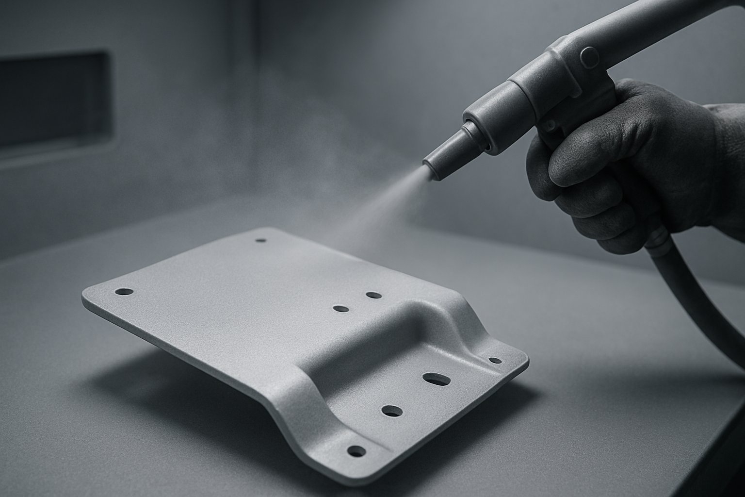 sandblasted aluminum in a controlled blasting setup