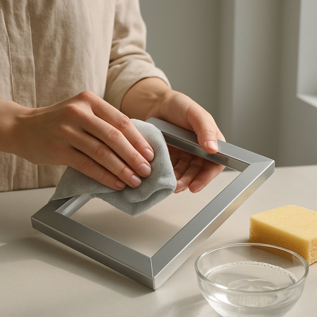gentle cleaning of anodized aluminum with a microfiber cloth and mild soap