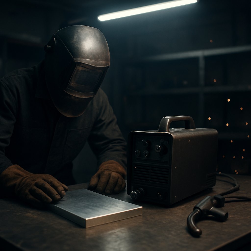 welder checking whether a wire feed machine can handle aluminum