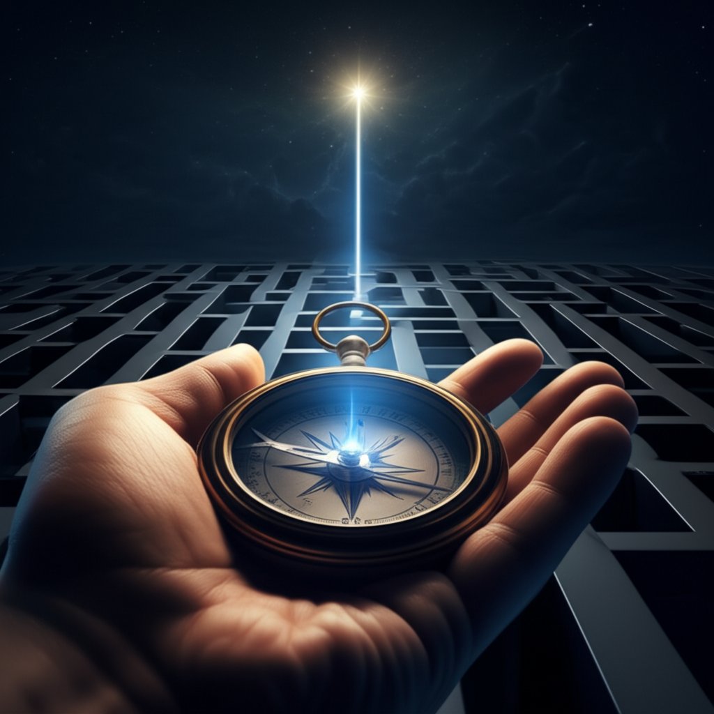 a compass guiding a path through a maze symbolizing the process of choosing the right product development partner