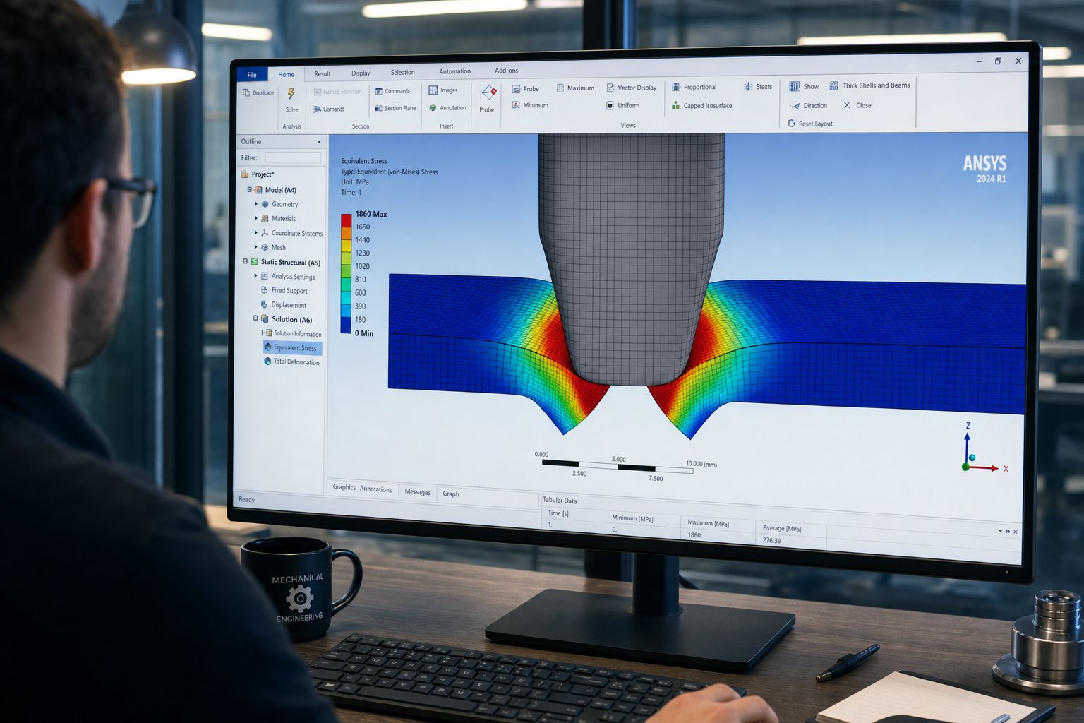 info-1-1 fea simulation showing stress distribution during bypass notch cutting enabling engineers to validate clearance and geometry before machining tooling