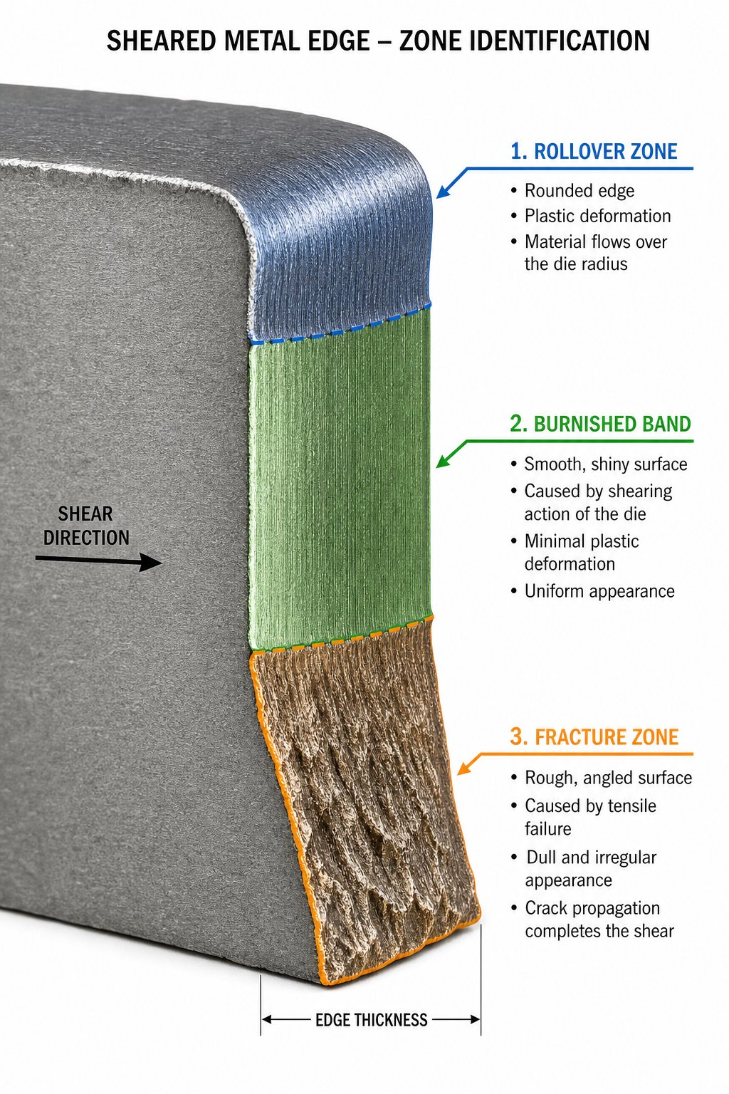info-1-1 three deformation zones formed during bypass notch cutting rollover burnished shear and fracture zones on a sheared metal edge