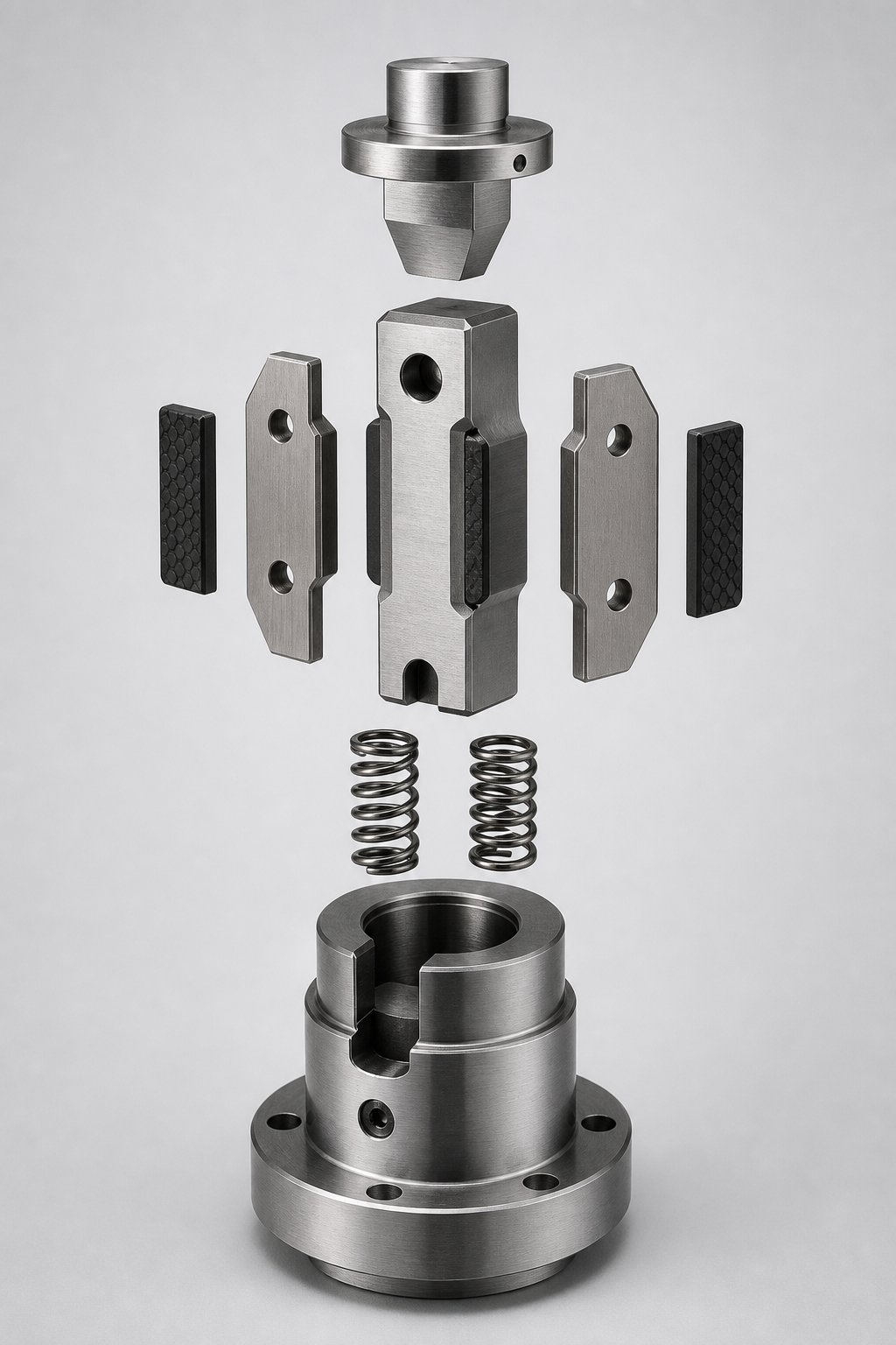info-1-1 exploded view of cam unit components including driver slide wear plates graphite inserts and retainer
