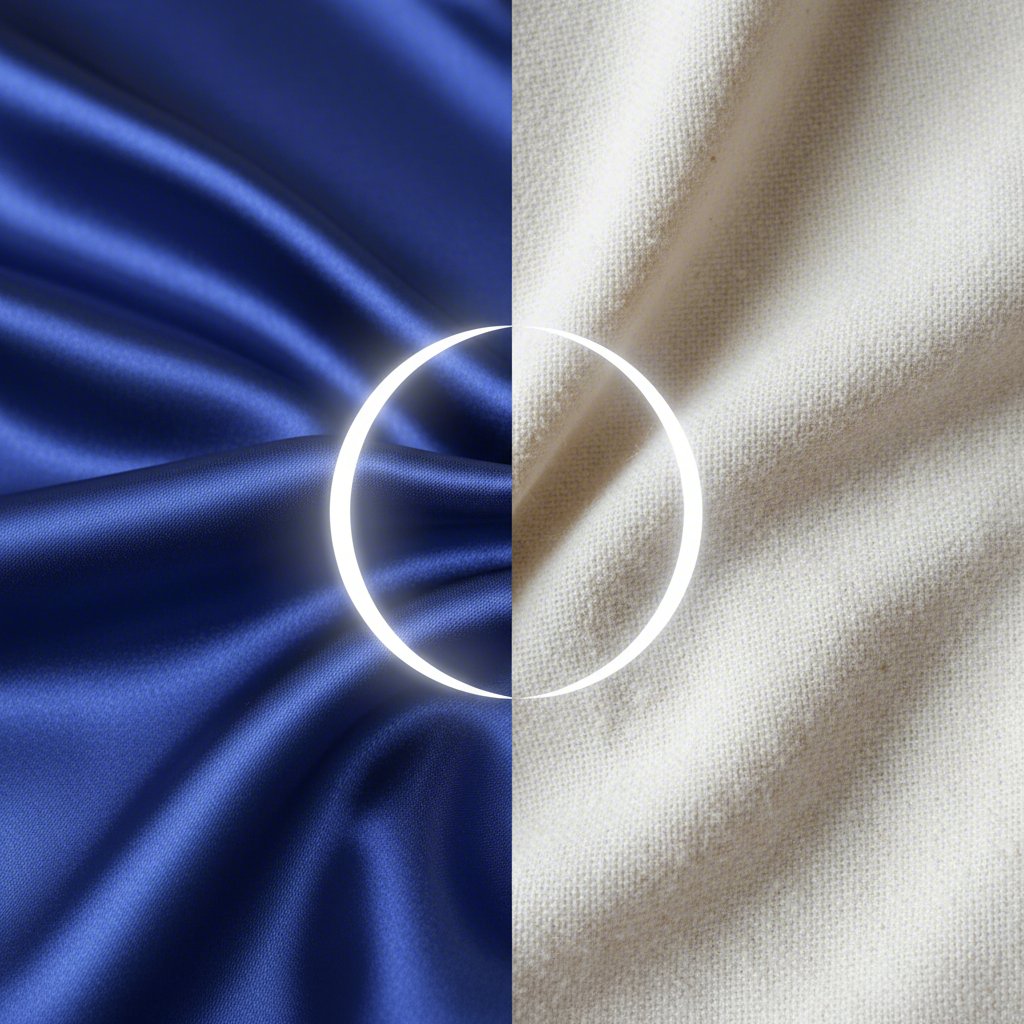 a visual comparison of the textures of a smooth satin sleep mask versus a soft cotton one