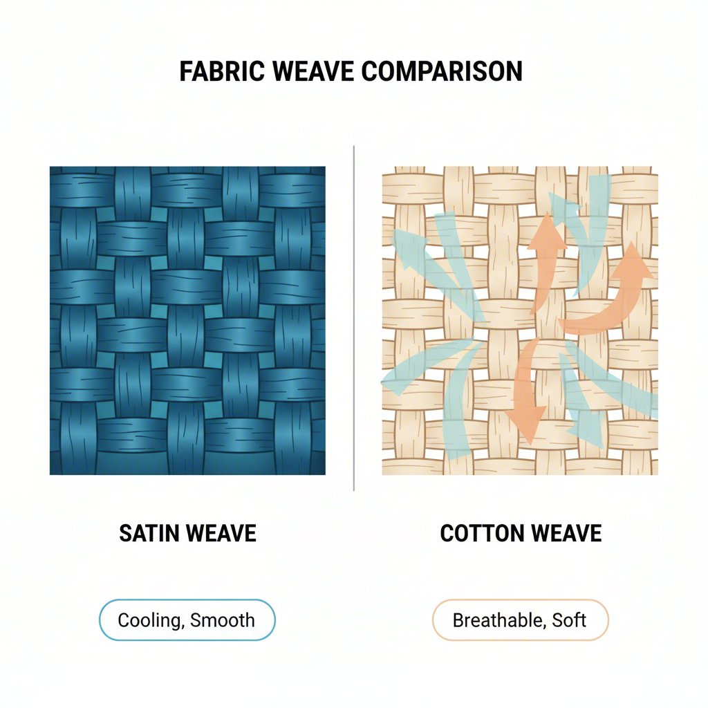 an illustration comparing the breathability of cotton versus satin fabric weaves