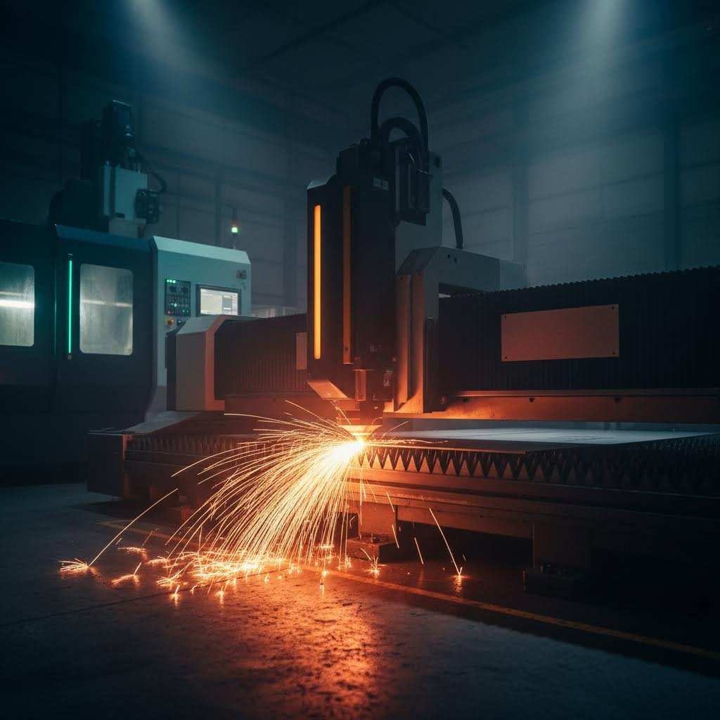high power fiber laser cutting steel with precision in modern manufacturing facility