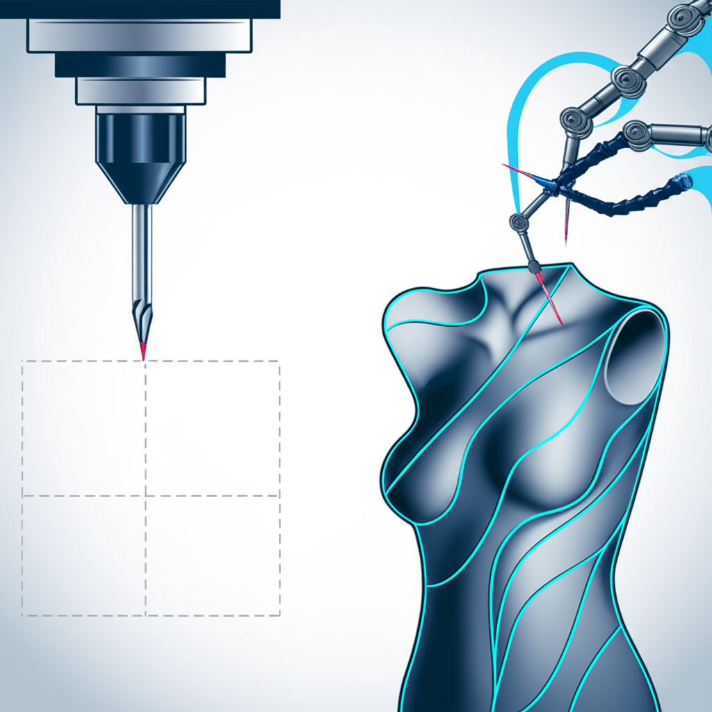 diagram comparing the tool access of 3 axis versus 5 axis cnc machining