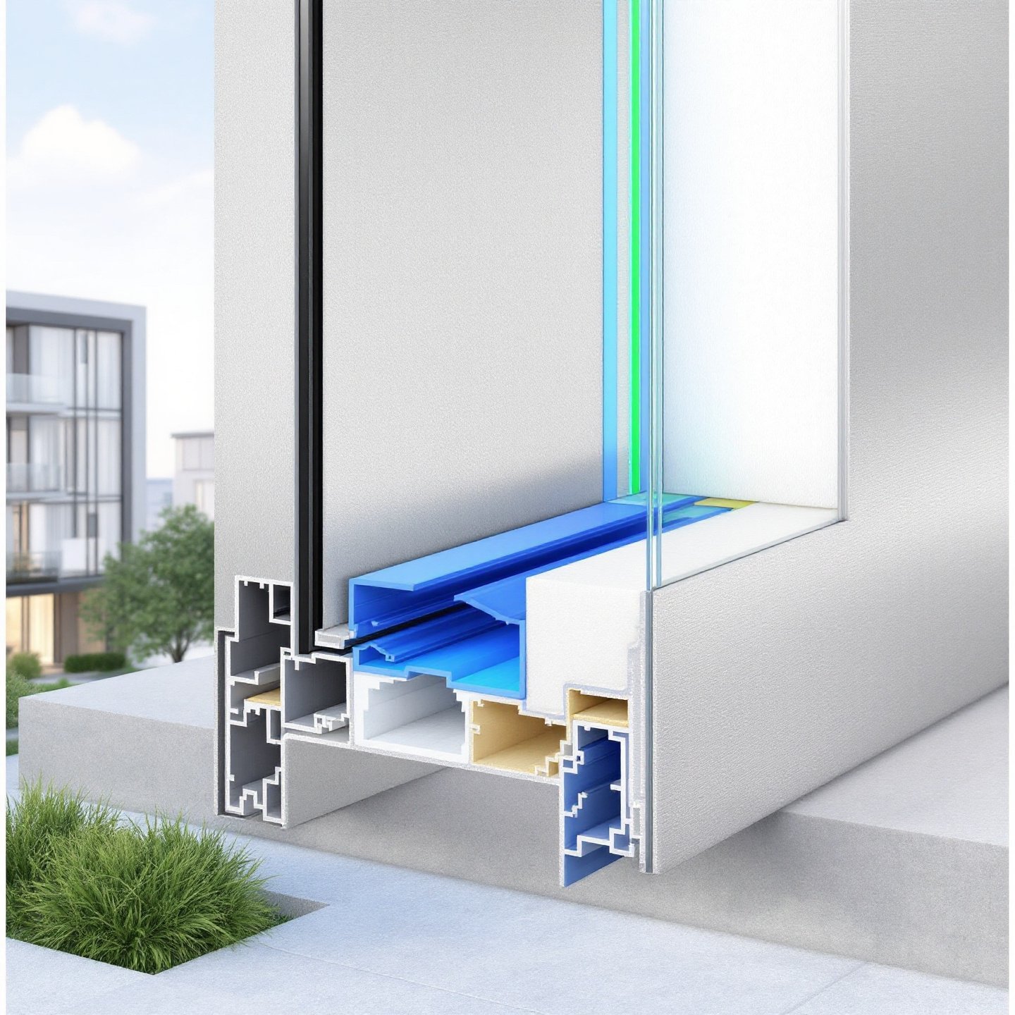 cross section of a 28mm aluminium door panel with thermal break