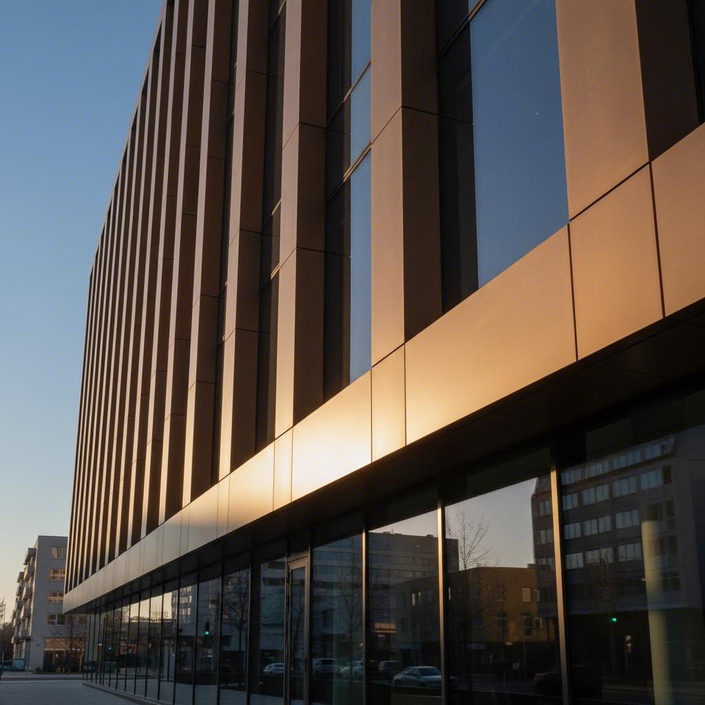 bronze anodized aluminum curtain wall system demonstrating architectural exterior application
