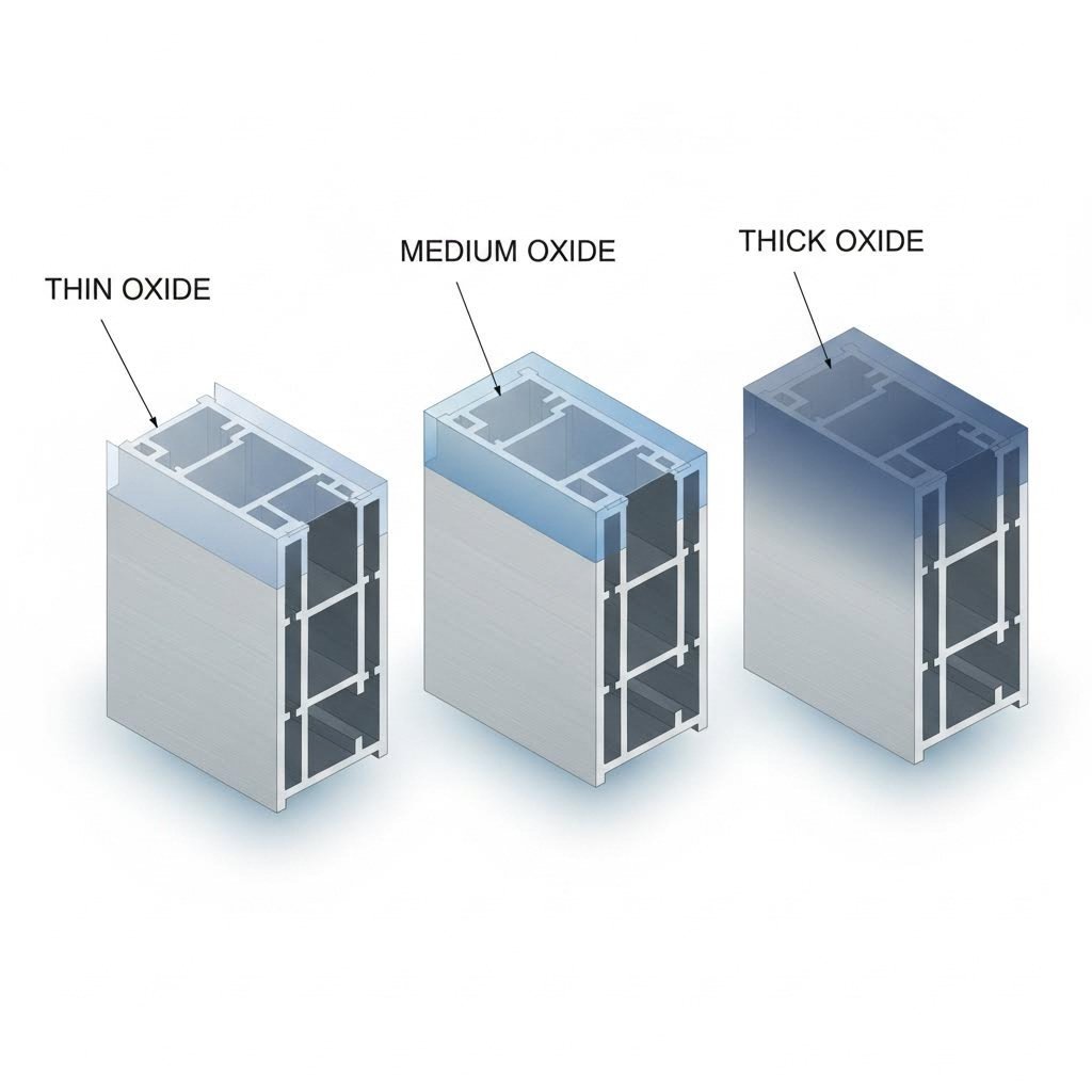visual comparison of oxide layer thickness across type i ii and iii anodizing processes