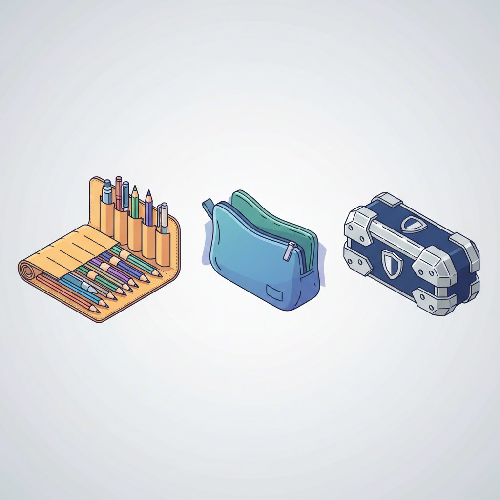 diagram comparing different styles of pencil cases for artists