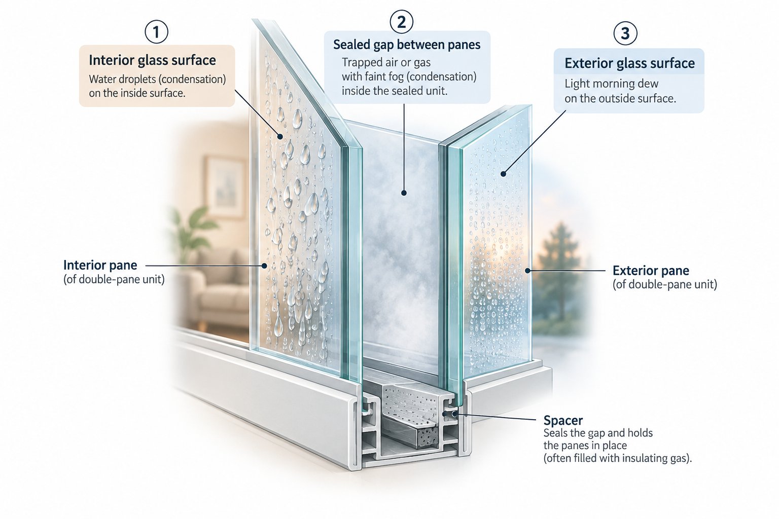 three types of window condensation form in different locations and require different solutions