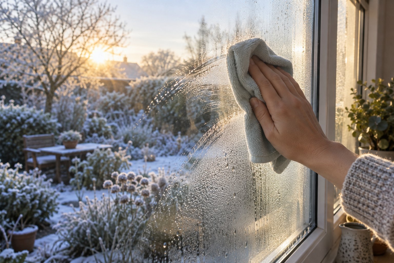 wiping condensation each morning prevents moisture from seeping into frames and causing mold or rot