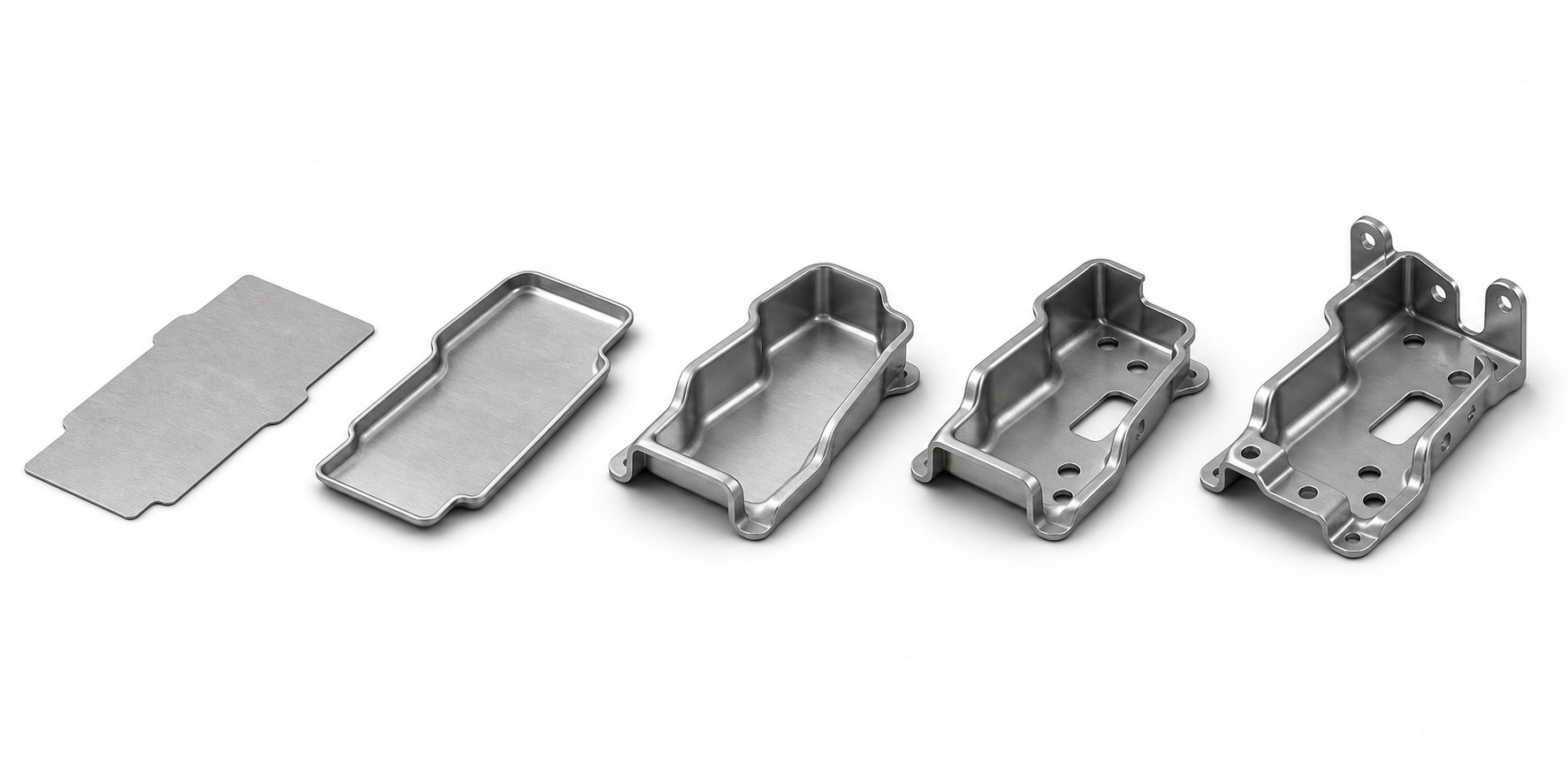 progressive transformation of a metal blank through multiple manual transfer die stations