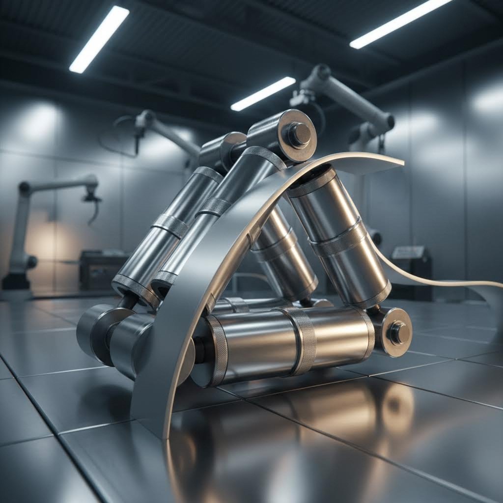 four roll bending machine precisely curving an aluminum extrusion profile