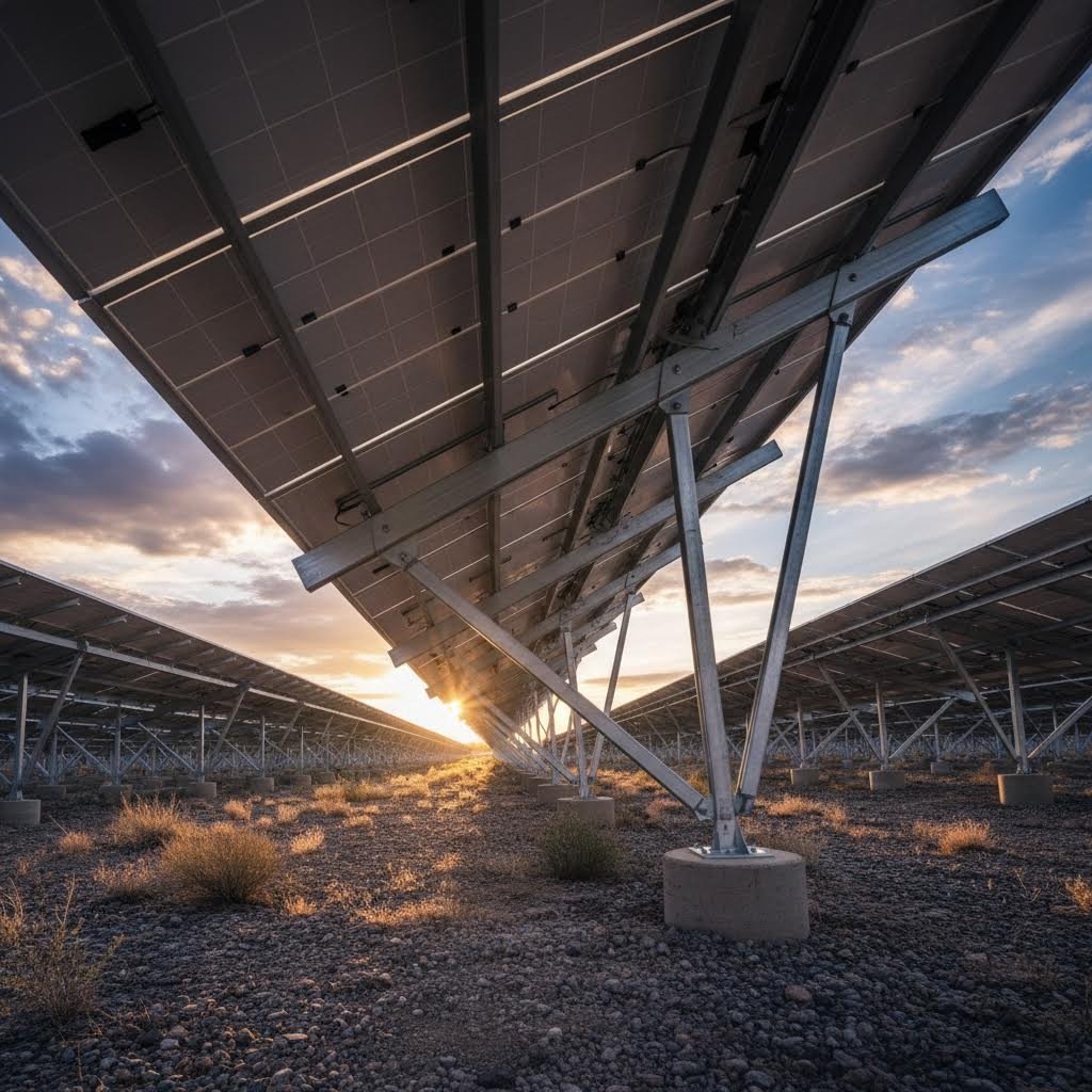 ground mounted solar array with engineered aluminum support structure
