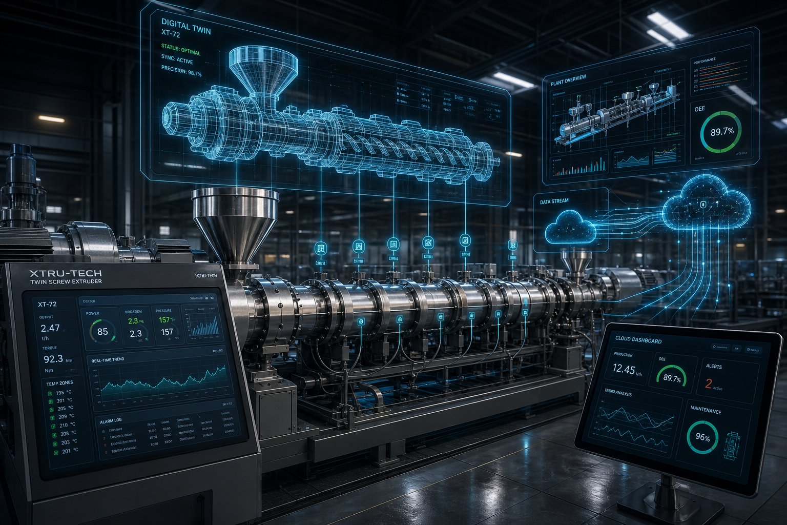 industry 40 integration in twin screw extrusion with iot sensors digital twin simulation and real time process analytics
